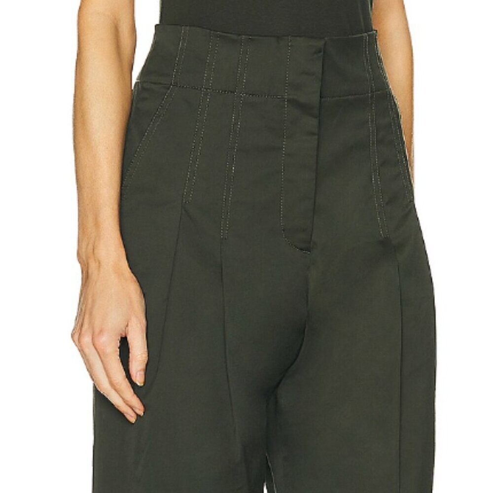 A.L.C. Bennett Wide Leg Pleated Sateen Trouser Style Baggy Relaxed Pant Mossy 0 - Picture 2 of 13